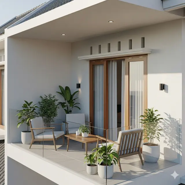 Model Teras Rumah Minimalis dengan Balkon Mungil