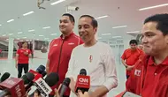 Presiden Joko Widodo atau Jokowi memuji permainan para Timnas Indonesia saat bermain di laga pamungkas Grup F putaran kedua kualifikasi Piala Dunia 2026 zona Asia di Stadion Utama Gelora Bung Karno (GBK) Jakarta, Selasa (11/6/2024). (Foto: Liputan6.com/Lizsa Egeham).