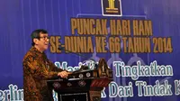 Menkum HAM, Yasonna Laoly  menghadiri acara Peringatan Hari HAM se-dunia ke-66 di Jakarta, Rabu (10/12/2014). (Liputan6.com/Miftahul Hayat)