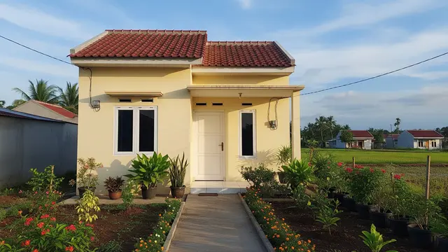 Warna Fasad Rumah Kecil yang Membuat Tampak Lebih Luas Kuning Gading