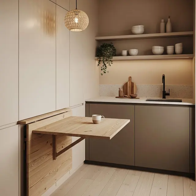 Desain Dapur Rumah Mungil Tema Earth Tone Hemat Ruang
