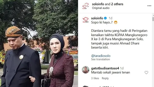 Hadiri Jumenengan Mangkunegaran X di Solo Bareng Ahmad Dhani, Mulan Jameela Jadi Sorotan