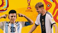 Semifinal Piala Dunia U-17 - Argentina Vs Jerman_Duel Pemain: Claudio Echeverri dan Max Moerstedt (Bola.com/Adreanus Titus)