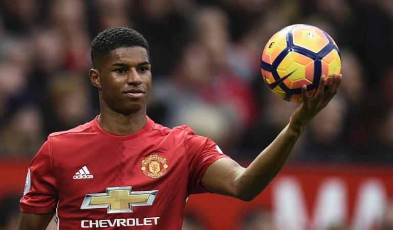 Striker Manchester United asal Inggris, Marcus Rashford. (AFP/Oli Scarff)