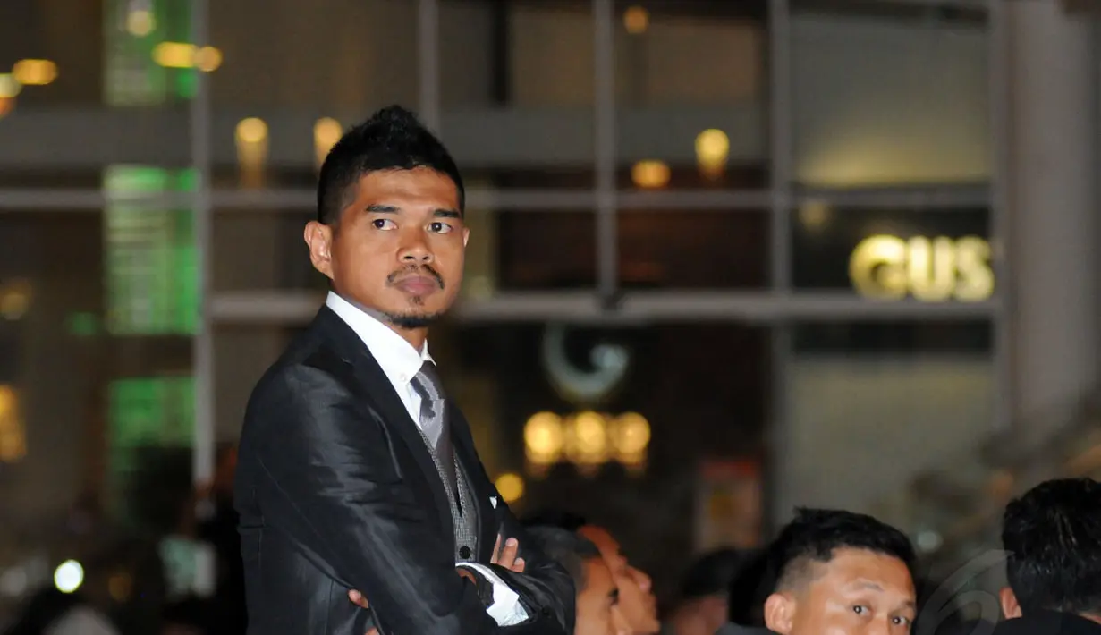 Bintang tim Pelita Bandung Raya, Bambang Pamungkas, terlihat hadir dalam Gala Dinner Jelang Bergulirnya Babak 8 Besar Indonesia Super League 2014 di Jakarta, (1/10/2014). (Liputan6.com/Helmi Fithriansyah)