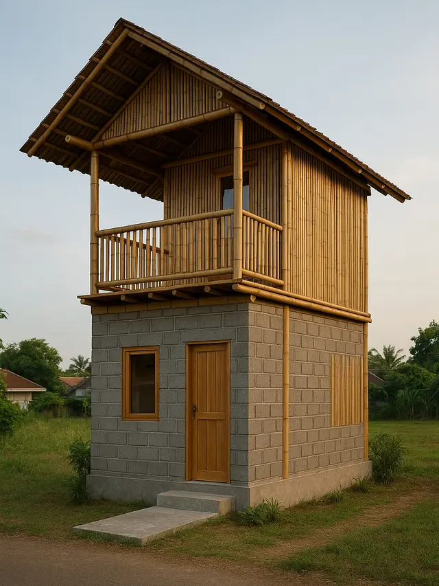 Model Rumah Kecil dari Batako dan Bambu yang Murah tapi Elegan