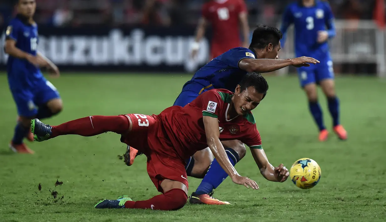 Di fase gugur Piala AFF, Timnas Indonesia total 7 kali menghadapi Thailand di edisi 1998, 2000, 2008, dan edisi 2016. Hasilnya, Timnas Garuda menang 2 kali dan kalah 5 kali. (AFP/Lillian Suwanrumpha)