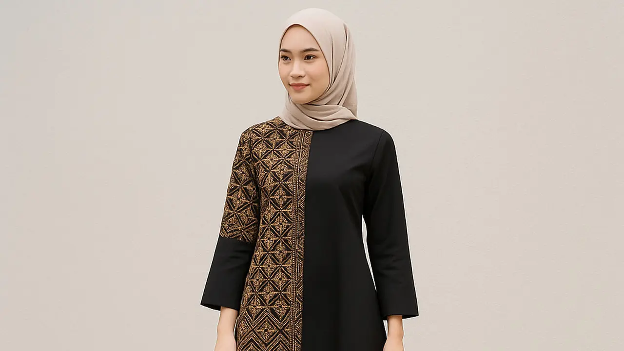 Tunik Batik A-Line Motif Kombinasi Pola Etnik dan Plain yang Bisa Membuat Penggunanya Tampak Ramping/Via Chat GPT