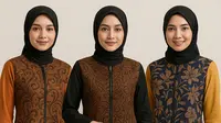 Model Tunik Batik Resleting Depan Kombinasi Lengan Panjang Polos/AI
