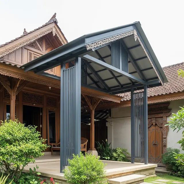 Kanopi Model Pelana Mengikuti Alur Atap (Gemini AI)