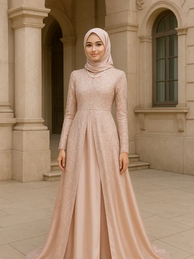 Model Gamis Brokat Belah Tengah