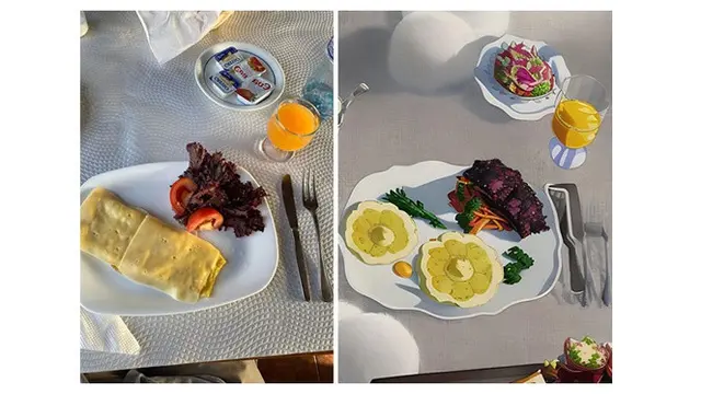 6 Potret Makanan Foto Asli Vs Gambar Animasi Ini Unik, Detailnya Hampir Sama