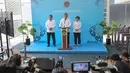 Kepala Badan Gizi Nasional (BGN) Sudaryono  didampingi Wakil Kepala Badan Gizi Nasional Agustina Arumsari  dan Wakil Kepala BGN Trenggono saat jumpa pers  di Kantor BGN, Jakarta, Senin (27/07/2026). (KLY/ Arie Basuki)