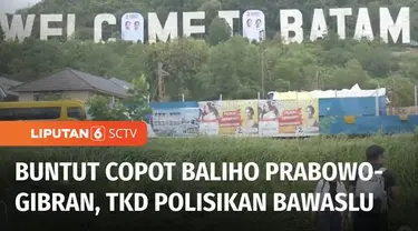 Baliho paslon nomor urut 2 yang terpasang di landmark Welcome to Batam diturunkan Bawaslu Kepri dan Batam, karena dianggap melanggar aturan dan tidak sesuai dengan zona yang ditentukan KPU.