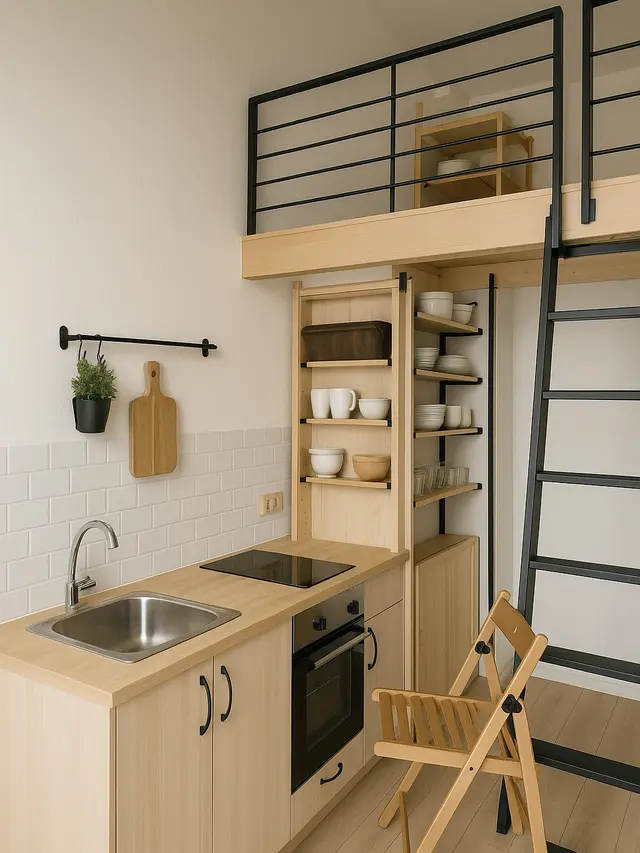 Dapur Mezzanine dengan Penyimpanan Vertikal