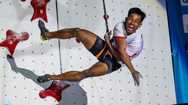 Rahmad Adi Mulyono berhasil meraih medali emas pada nomor speed dalam Piala Dunia Panjat Tebing 2023 di Chamonix, Prancis. (Istimewa)