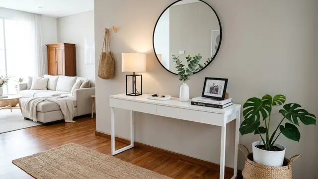 Ide meja konsol di rumah yang bikin ruangan tampak rapi dan modern model berwarna putih