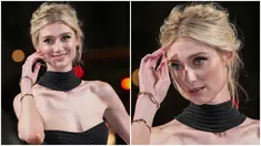 Foto kolase saat Elizabeth Debicki menghadiri pemutaran perdana serial 'The Crown' season 5 di London, Inggris, 8 November 2022. (Photo by Scott Garfitt/Invision/AP)