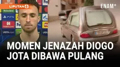 Mobil jenazah yang membawa Diogo Jota, bintang Liverpool yang tewas dalam kecelakaan tragis di Spanyol, meninggalkan rumah duka di Zamora menuju kampung halamannya di Portugal, Kamis malam (3/7).