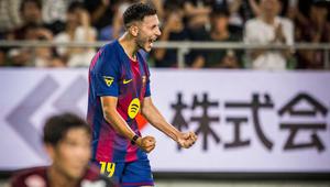 Roony Bardghji dalam pertandingan pramusim Barcelona vs Vissel Kobe di Stadion Noevir Kobe, Minggu (27-7-2025). (Dok. X @FCBarcelona)