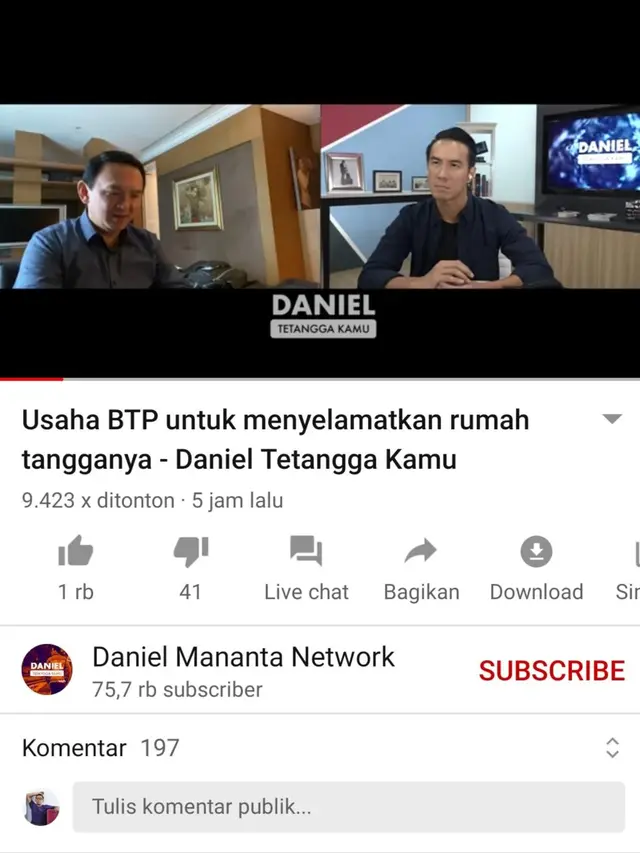 Unggahan Daniel Mananta. (Foto: YouTube Daniel Mananta Network)
