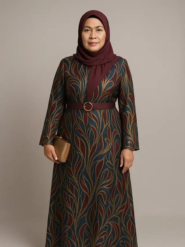 Model Gamis Abaya Motif untuk Kondangan Ibu-ibu Usia 50 Tahunan (Foto: ChatGPT)