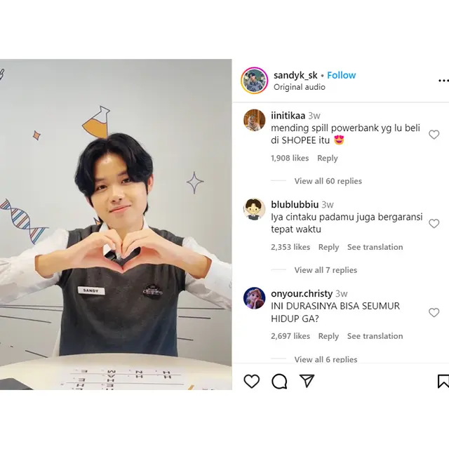 Postingan Sandy di akun Instagram @sandyk_sk