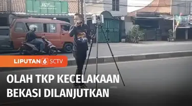 Tim Traffic Accident Analysis Polda Metro pada Kamis (01/09) pagi menggelar olah TKP kecelakaan maut depan SDN 2 dan 3 Kota Baru Bekasi. Olah TKP menggunakan alat 3D laser scanner. Nantinya hasil olah TKP akan dicocokkan dengan kejadian aslinya.