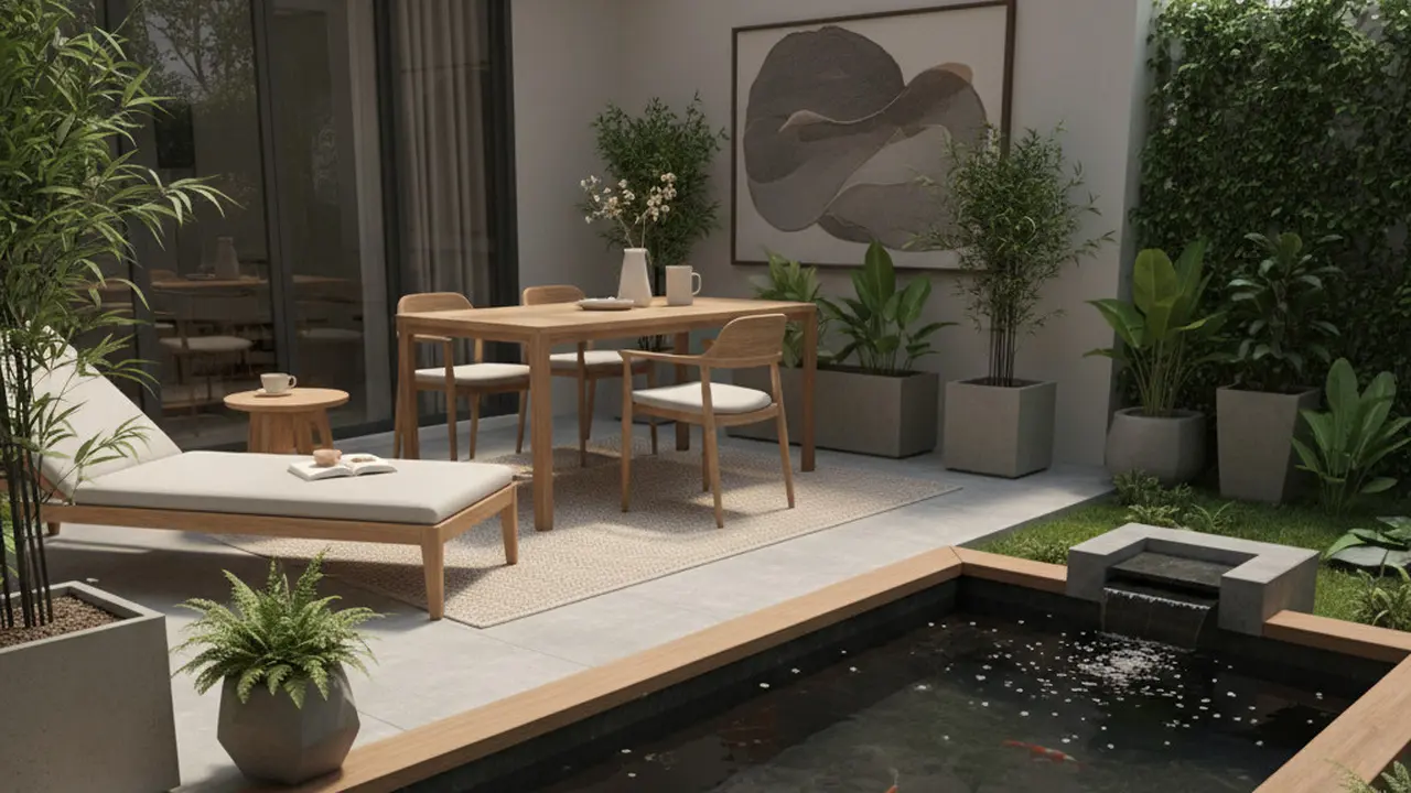 Kolam Ikan Mini Kayu di Teras Rumah