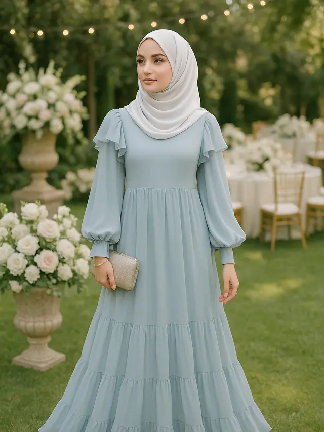 Model Gamis Syari Kekinian Warna Pastel