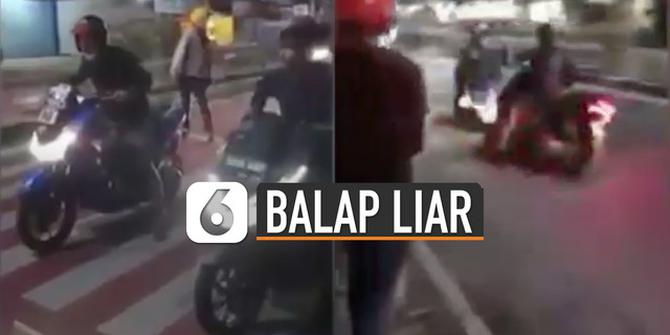 VIDEO: Niat Balap Liar Hingga Tutup Jalan, Pemotor Bernasib Apes