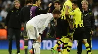 Bek Real Madrid Sergio Ramos usai disingkirkan Borussia Dortmund di semifinal Liga Champions 2013/2014. (AFP/Javier Soriano)
