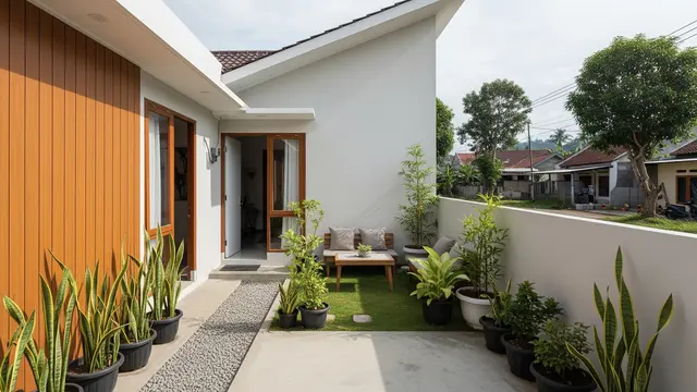Rumah Kecil Type 45 Model Japandi dengan Taman Belakang yang Estetik