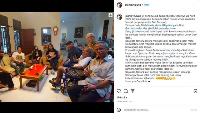 Kerabat Pastikan Kabar Bob Tutupoly Tutup Usia Tidak Benar, Ungkap Kondisi Terkini. (instagram.com/stanleytulung)