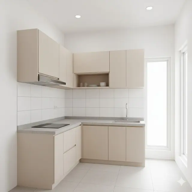 Dapur Minimalis 2×1 dengan Kabinet Sederhana