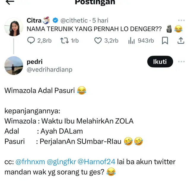 6 Nama Unik Orang Ini Bikin Terheran-heran, Asal Usulnya Tak Terduga