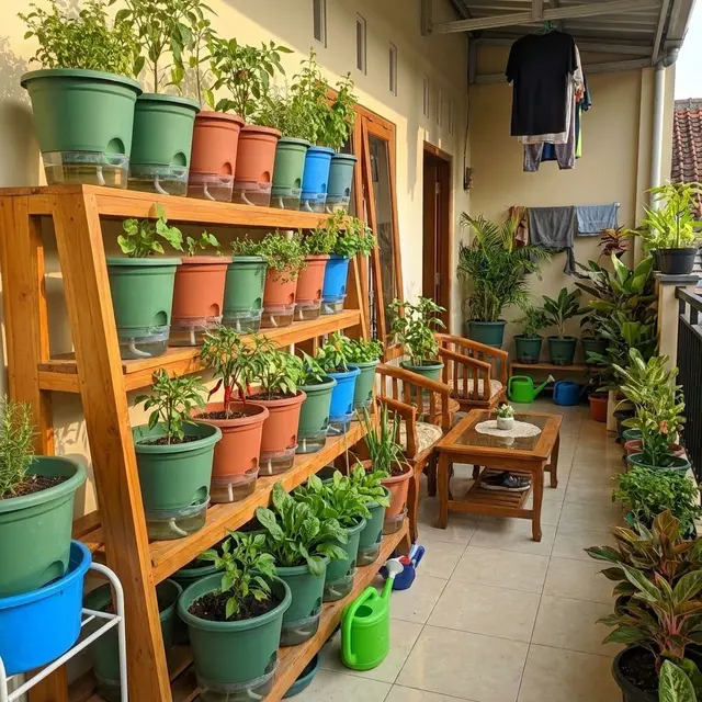 Teras Rumah Sempit Jadi Kebun Hijau
