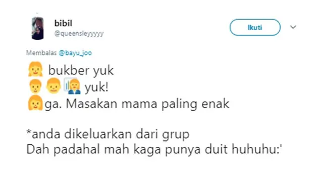 Cuitan kocak (Sumber: Twitter/queensleyyyy)