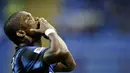 Selebrasi gol striker Inter Milan Samuel Eto'o ke gawang Udinese di giornata kedua Serie A di Giuseppe Meazza, 11 September 2010. Inter menang 2-1. AFP PHOTO / Filippo MONTEFORTE