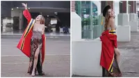 Kenakan kebaya model backless dan dengan belahan di bagian pahanya, penampilan Gabriella Ekaputri dikomentari netizen. Gaby kenakan kebaya warna cokelat yang memadukan brokat untuk atasannya dan batik untuk roknya. Meski banyak yang mengomentari kebayanya, namun tak sedikit netizen yang justru fokus pada pencapaian bintang web series Antare ini. (Liputan6.com/IG/@gabriellaekaputri)