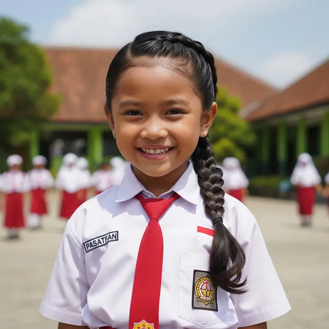 Anak Sekolah dengan Rambut Model Kuncir Kepang Samping (Side Braid Ponytail)/ AI Generated