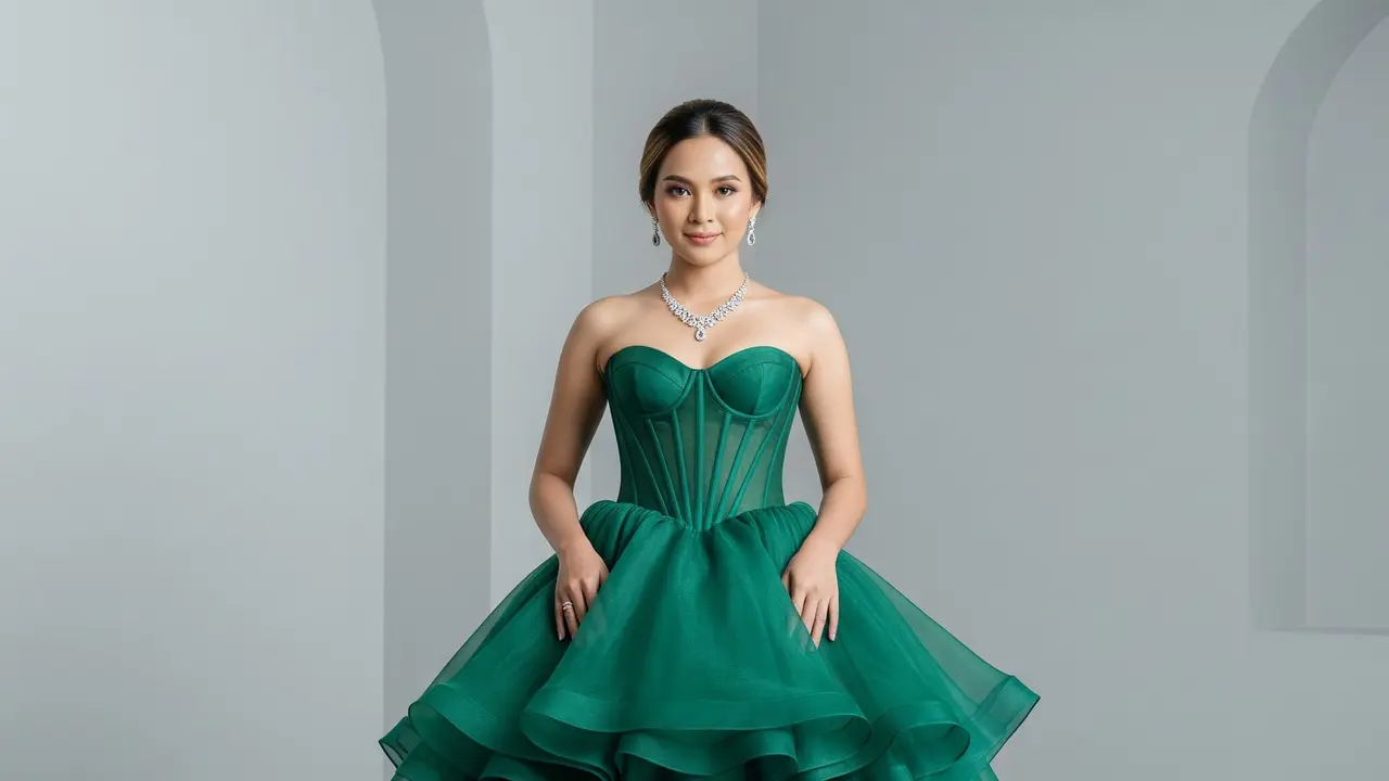 Model Baju Bridesmaid Emerald Green Ball Gown