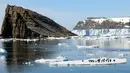 Sejumlah penguin berada di atas bongkahan es di Pulau Heroina, Danger Islands, Antartika (2/3). Para ilmuwan telah menemukan koloni besar penguin yang memiliki sekitar lebih dari 1,5 juta penguin. (Michael Polito / Louisiana State University / AFP)