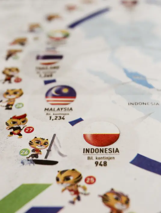 Bendera terbalik terpampang pada  tampilan info grafis salah satu media cetak Malaysia saat berlangsungnya SEA Games 2017 di Malaysia, (20/8/2017). Sebelumnya pada buku panduan SEA games juga telah dicetak bendera Merah-Putih terbalik. (AP/Daniel Chan)