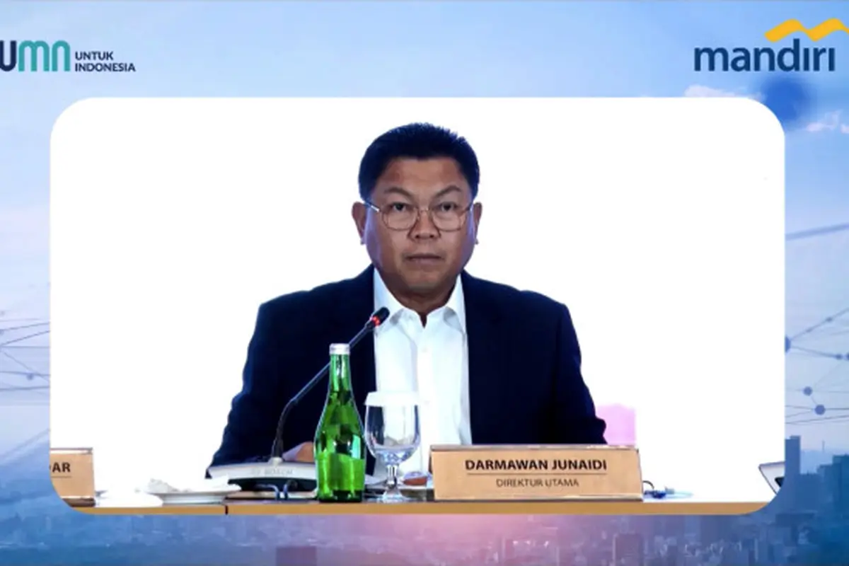 Direktur Utama PT Bank Mandiri Tbk (BMRI), Darmawan Junaidi saat paparan publik laporan keuangan kuartal IV 2022, Selasa (31/1/2023). (Foto: tangkapan layar/Pipit I.R)