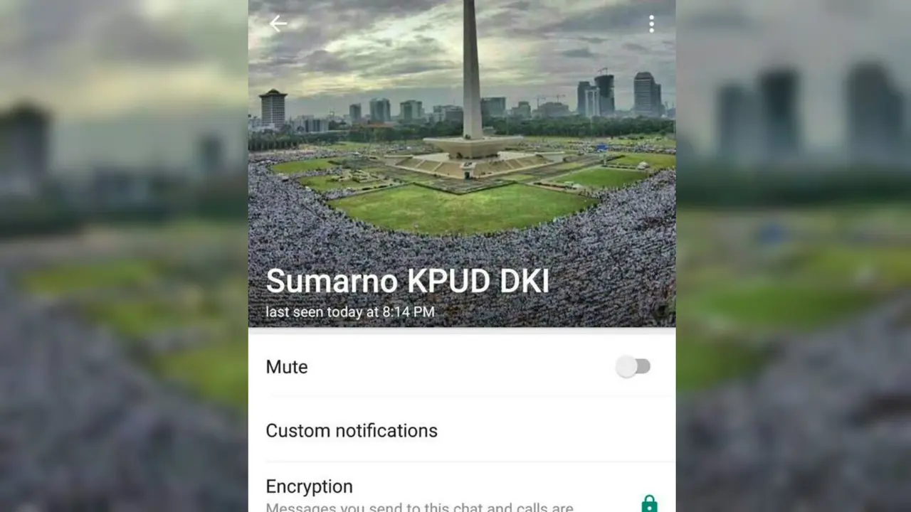 Sumarno memasang foto profil WhatsApp-nya dengan foto Aksi Damai 212 di Monas.