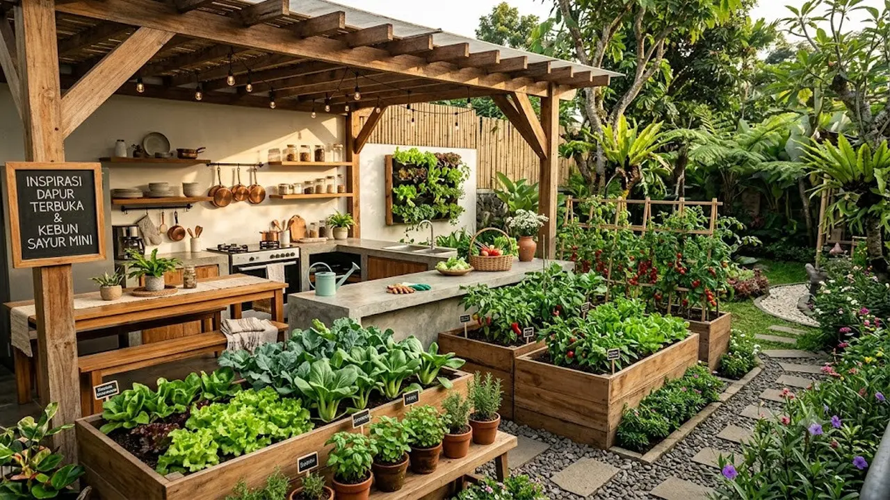 Dapur Terbuka dengan Kebun Sayur Mini (AI Generated)