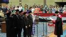 Prosesi pengambilan sumpah lima pimpinan DPRD DKI Jakarta saat dilantik di Gedung DPRD DKI Jakarta, Senin (14/10/2019). Wakil Ketua DPRD DKI Jakarta dijabat oleh Ahmad Suhaimi dari PKS, Zita Anjani dari PAN, M Taufik dari Gerindra, dan Misan Samsuri dari Demokrat. (Liputan6.com/Faizal Fanani)