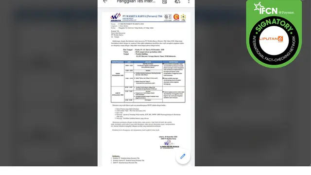 Hoaks surat seleksi karyawan PT Waskita Karya