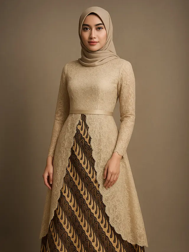 7 Model Long Dress Batik Kombinasi Brokat Lengan Panjang, Anggun dan Elegan di 2025